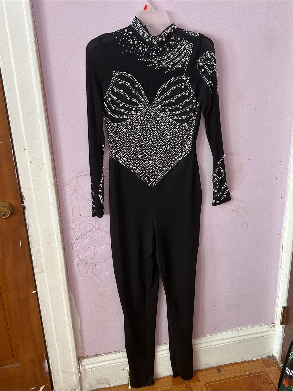 SHEIN Black Sequin Long-Sleeve Jumpsuit